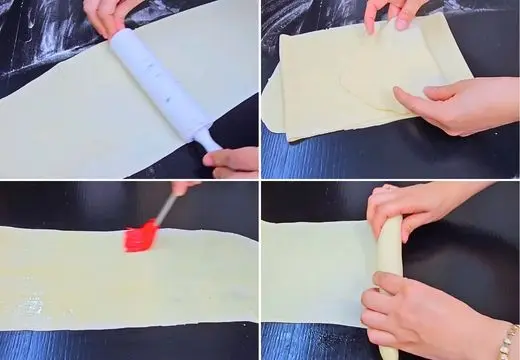 Brush with Lard and Begin Rolling & Cut into Fine Strands