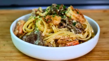 Calabrian Steak and Shrimp Bucatini Recipe